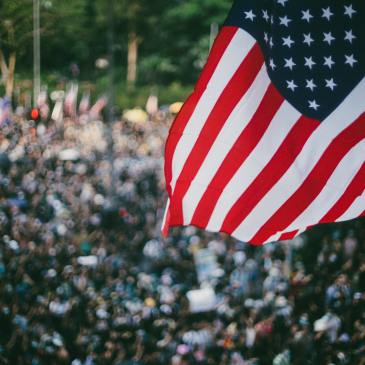 American flag in focus